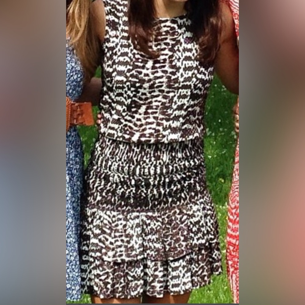 Maje Printed Drop-Waist Ruffled Minidress